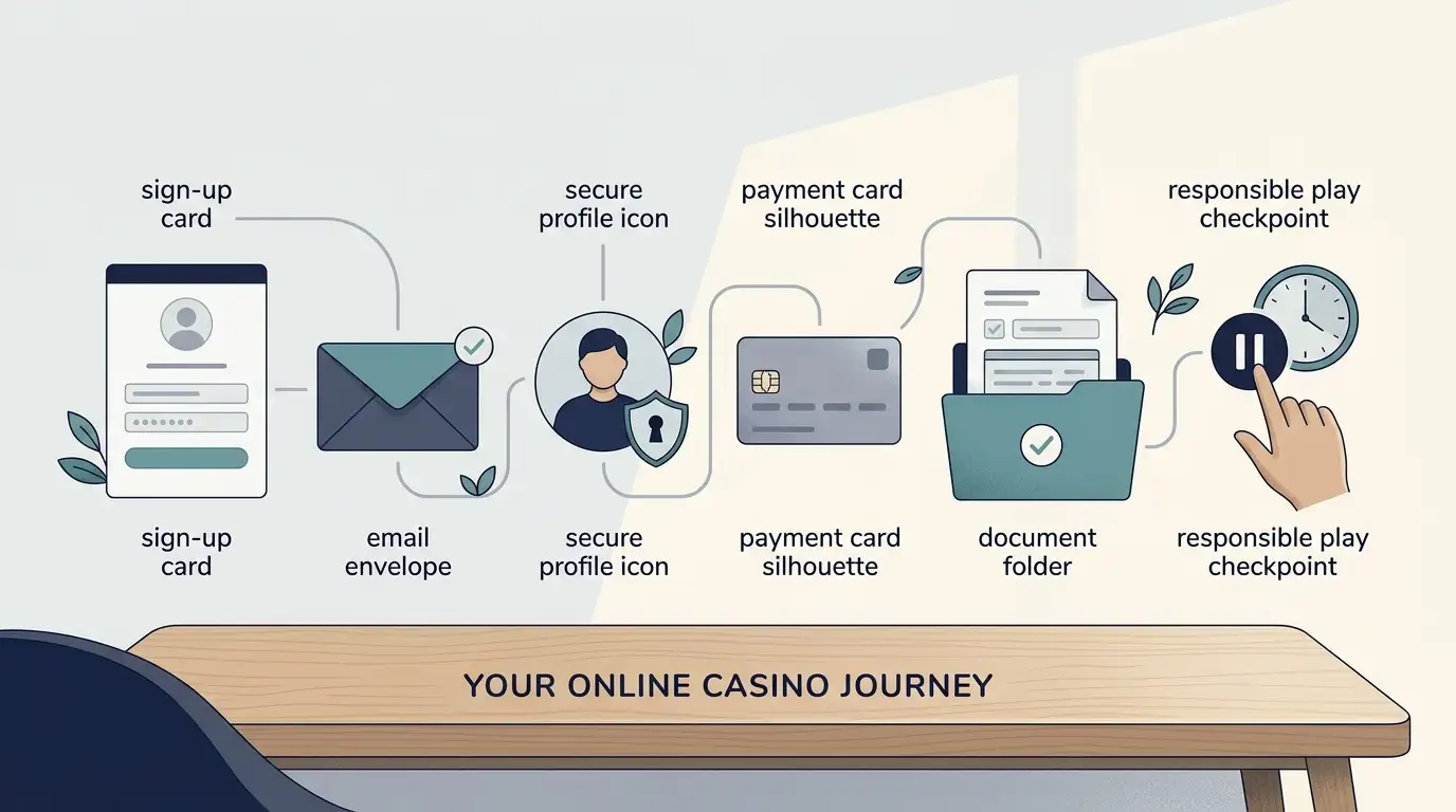 Editorial SpinShark registration flow for UK players from sign-up to email, deposit and documents